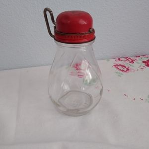 Vintage Nut Grinder Jar Marked metal top glass body